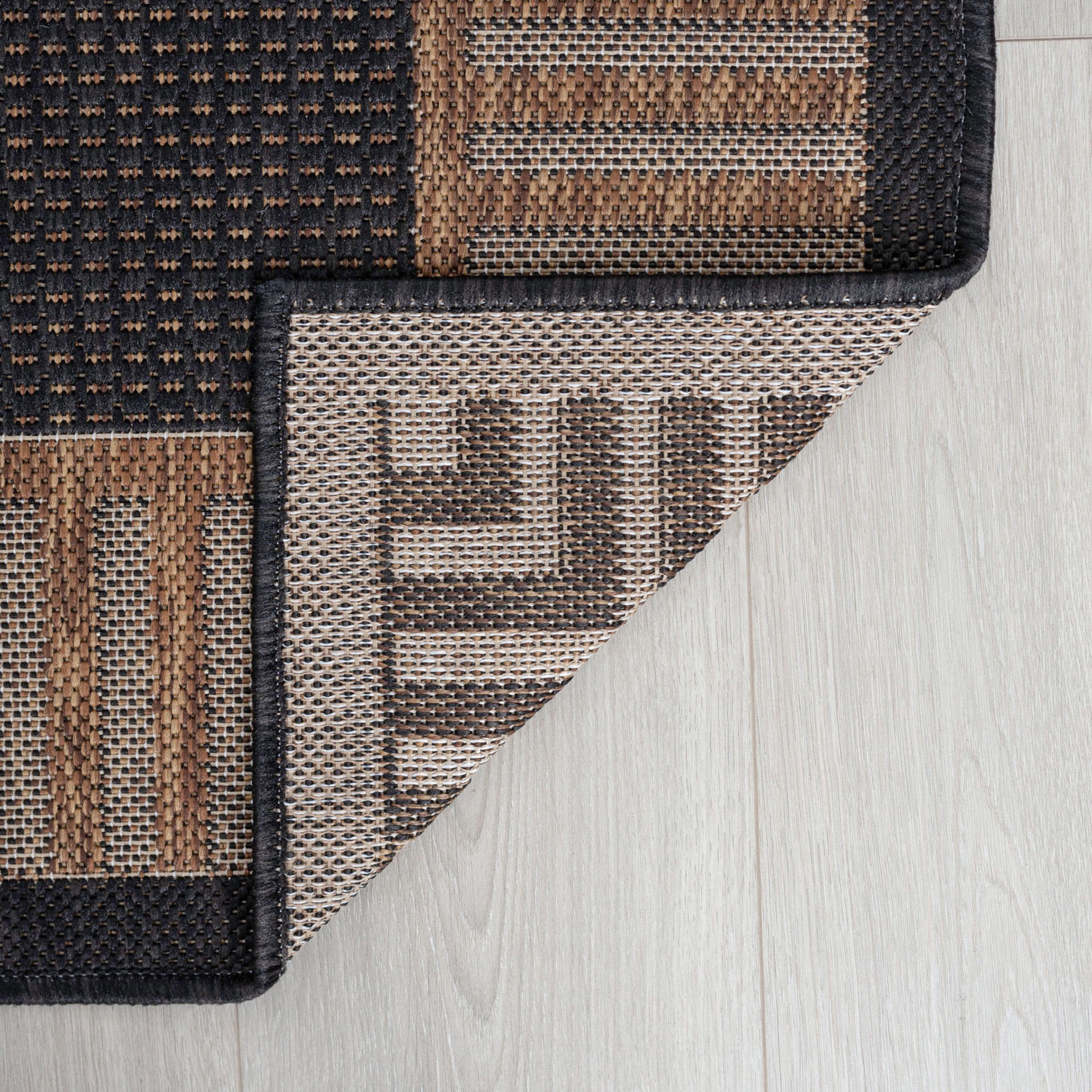 4x6 Water Resistant, Indoor Outdoor Rugs for Patios, Front Door Entry, Entryway, Deck, Porch, Balcony | Outside Area Rug for Patio | Gold, Striped Border | Size: 4' x 5'3''