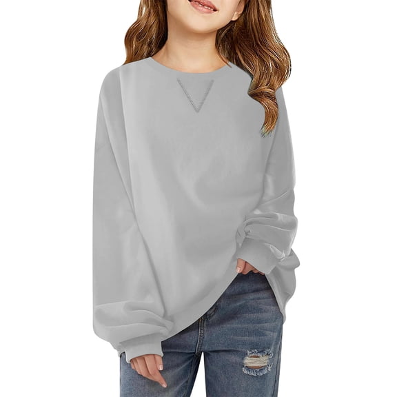 YABCSAZ Fleece Sweatshirts for Teen Girls Casual Loose Long Sleeve Shirts Collar Cropped Sweatshirts Oversized Pullover Tops with Pockets for Big Girls Kids Size 7 Years