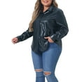 thumbnail image 3 of Agnes Orinda Plus Size Faux Leather Shirts for Women Long Sleeves Button Motorcycle Casual Jacket, 3 of 5