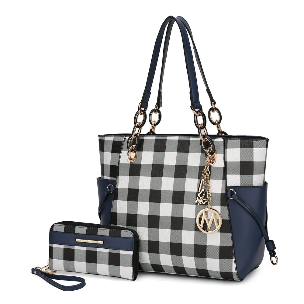 MKF - MKF Collection Yale Checkered Tote Bag with Wallet - Navy By Mia ...