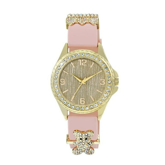 38mm Montres Carlo Women's Fashion Silicone Band Stones Luxury Dress Watch (Gold/Pink)