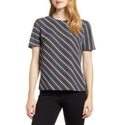 Anne Klein Women's Milano Stripe Short Sleeve Blouse Gray Size Large