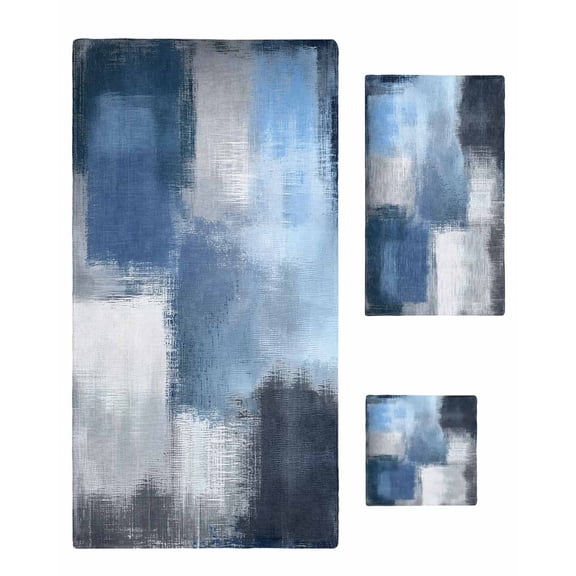 Navy Blue Ombre Towel Set of 3, Soft Microfiber Bath Towels, Hand Towel, Washcloths, Modern Oil Painting Geometric Quick-Dry Absorbent Towels for Bathroom Kitchen Hotel Beach Gym Spa