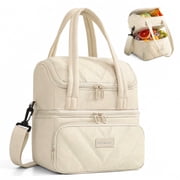 Insulated Lunch Box & Lunch Bag for Women Men, Water Resistant Reusable Double Deck Large Cooler Bag for Work Travel Outdoor, 12L,White
