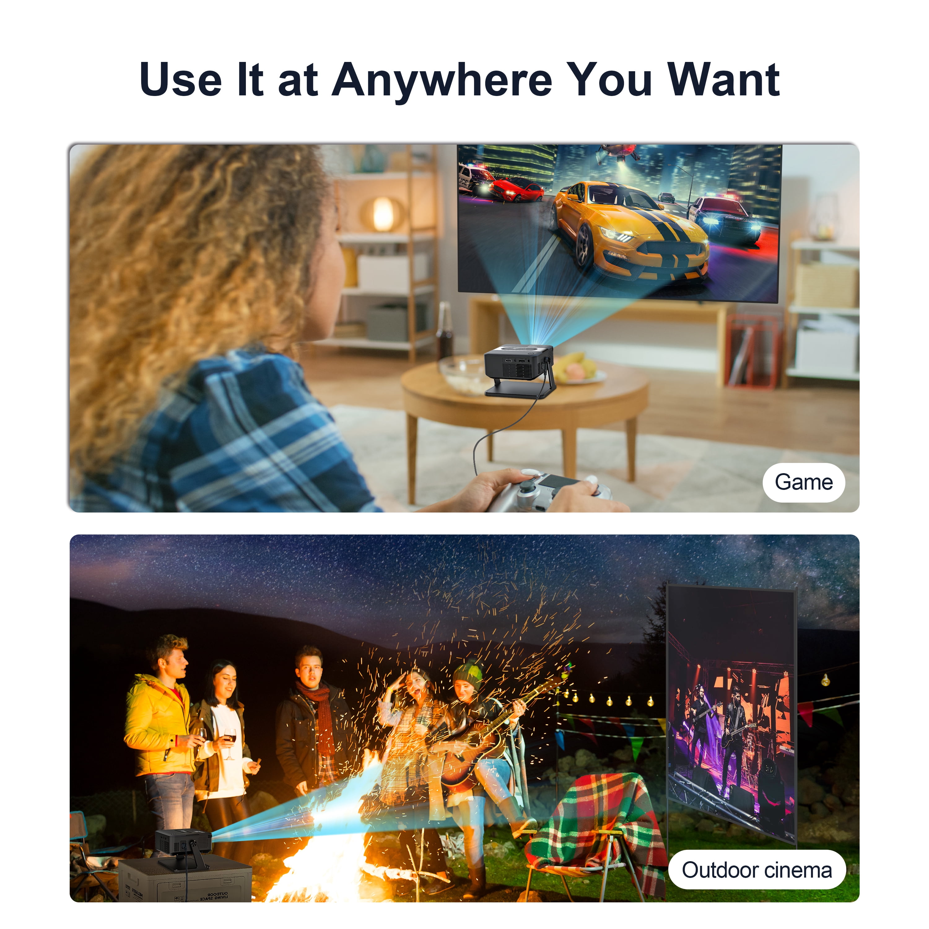 Salange Full HD Smart Projector with WiFi and Bluetooth, Native 1080P 4K Supported, Outdoor Movie Projector for Home Theater