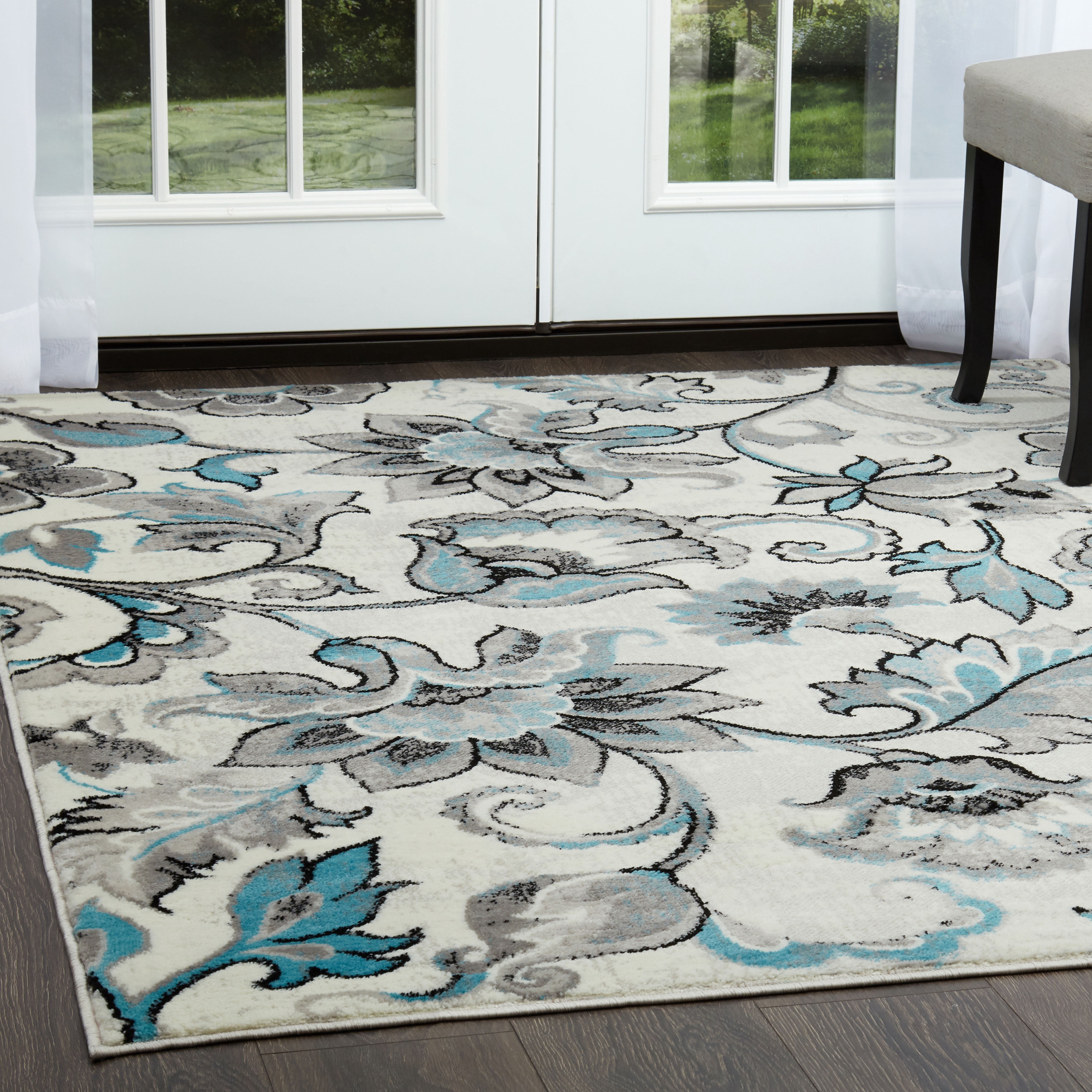 Home Dynamix Boho Odesa Modern Floral Area Rug, Ivory/Aqua, 9'2"x12'5"