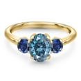 thumbnail image 3 of Gem Stone King 10K Yellow Gold Persian Blue Moissanite and Blue Created Sapphire Engagement Ring for Women | 1.88 Cttw | Oval 8X6MM | Gemstone Birthstone | Size 9, 3 of 6