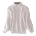 thumbnail image 1 of GDREDA Pull à Col Roulé Court pour Femmes Manches Lanterne Tricoté Côtelé Pull Blanc, Taille Unique, 1 of 3