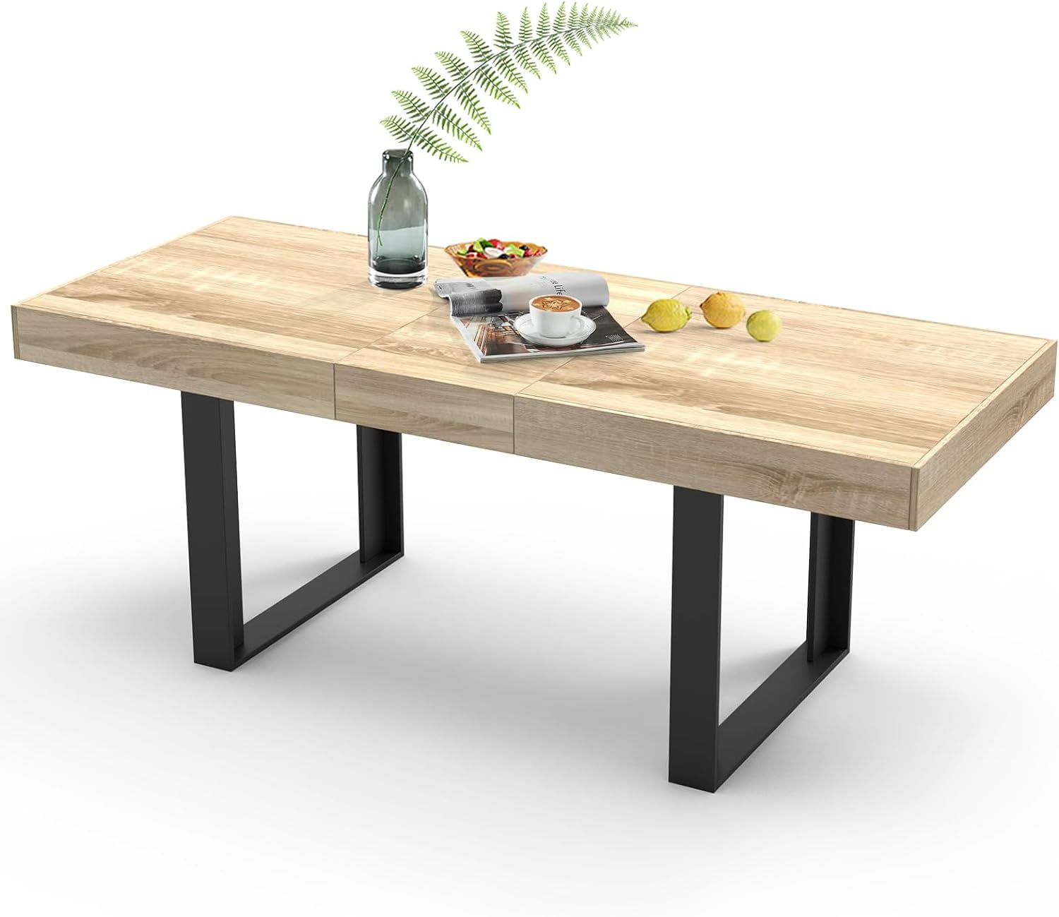 Coewske 63'' - 79'' Wooden Extendable Dining Table Modern Rustic Kitchen Expanding Table Natural Oak