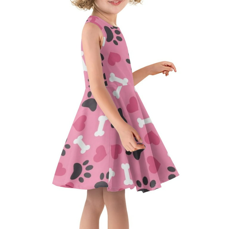 Pzuqiu Pink Cartoon Dog Paw Print Midi Dress for Girs Size 5-6 Years Soft Hoilday Toddler Girls Skater Length Comfy Playing Twirl Playwear - Walmart.com