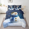 thumbnail image 3 of Feelyou Cartoon Blue Snowman Twin Bedding Sets 7-Piece, Dreamy Winter Snowflake Bedding Comforter Set, Happy New Year Reversible Sheet Sets, Microfiber Bedroom Decor, 3 of 8