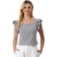 thumbnail image 1 of Top de verano a cuadros para mujer Blusa de manga con volantes y cuello cuadrado Negro M, 1 of 5