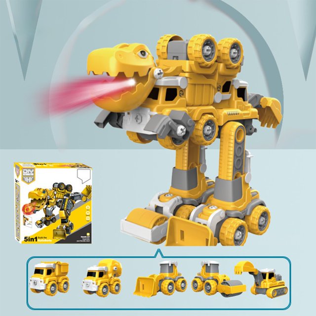 TIMIFIS Engineering Vehicle Diy Five in One Removable Engineering Car Toy Set for Boys Screw Assembly for Children Dinosaur Disassembly for Children Education