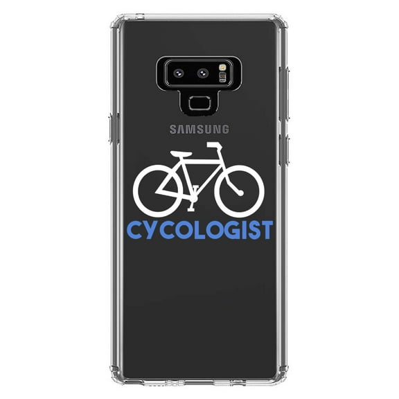 DistinctInk Clear Shockproof Hybrid Case for Samsung Galaxy Note 9 - TPU Bumper Acrylic Back Tempered Glass Screen Protector - Cycologist Bicycle Cycling