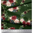 thumbnail image 3 of Soimoi Green Rayon Fabric Ranunculus & Penoy Floral Print Print Sewing Fabric By the Yard 42 Inch Wide, 3 of 3