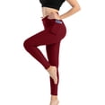 thumbnail image 3 of Gibobby Pantalon yoga mujer Pantalones altos elásticos de bolsillo para mujer, pantalones de Yoga ajustados y sudorosos a la moda para levantar la c(Vino,XL), 3 of 5