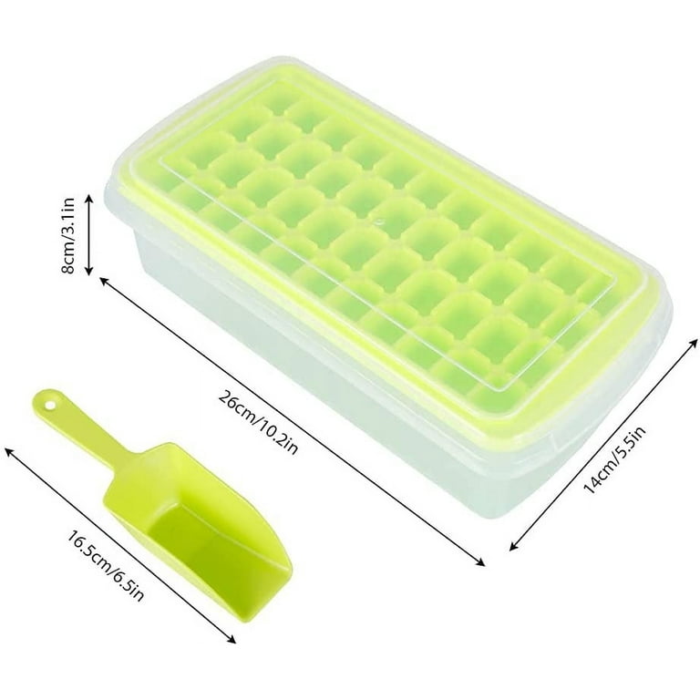Xelparuc Ice Cube Tray with Lid and Bin | 44 Nugget Silicone Ice Tray for Freezer | Comes with Ice Container, Scoop and Cover | Good Size Ice Bucket, Blue