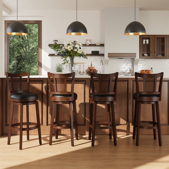 Summit Living Wood Swivel Bar Stool Set of 4, 30" Bar Height Kitchen Stool with Back, Dark Brown