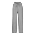 thumbnail image 5 of Wycnly on Sale Pants for Women Womens Loose Straight Leg Pants Casual Solid Plus Size High Waist Drawstring Long Pants Ladies Fashion Cotton Linen Pocket Trousers, 5 of 7