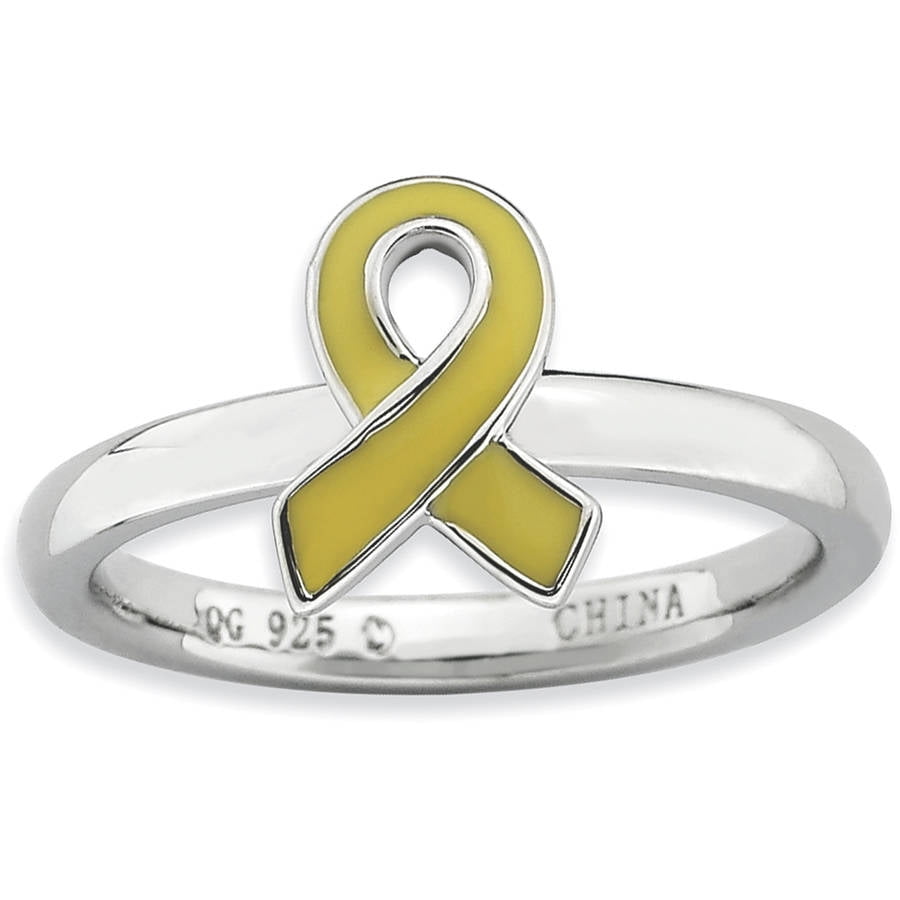 Sterling Silver Yellow Enameled Awareness Ribbon Ring by Stackable Expressions Best Quality Free Gift Box