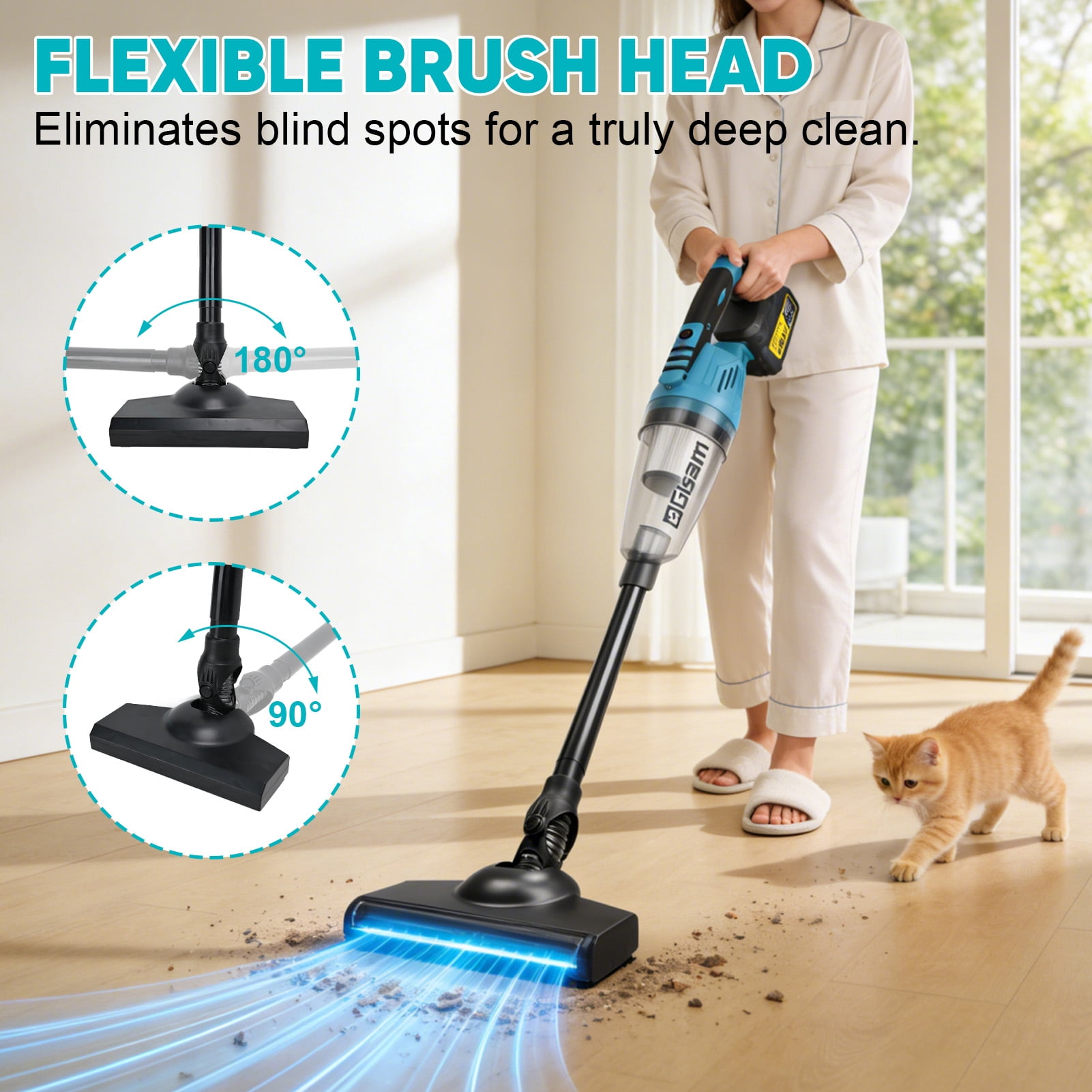Gisam V4331 Cordless Vacuum Cleaner, Ultra-Lightweight,Multi-function Handheld Cleaner, with 3 Filter /LED lights, For Car, Home, Pet Hair/Carpet/Hard Floor