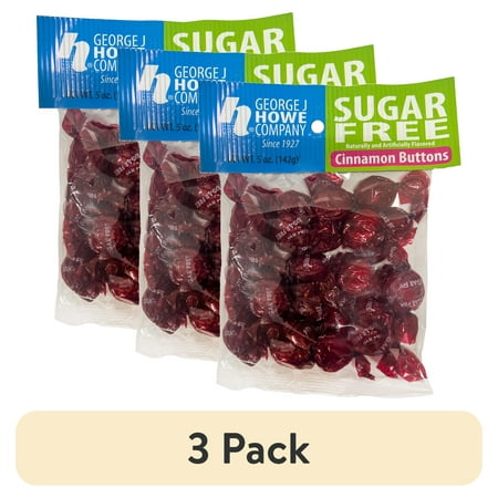 (3 pack) Howe Sugar Free Cinnamon Buttons Hard Candy, 5 oz, Bag
