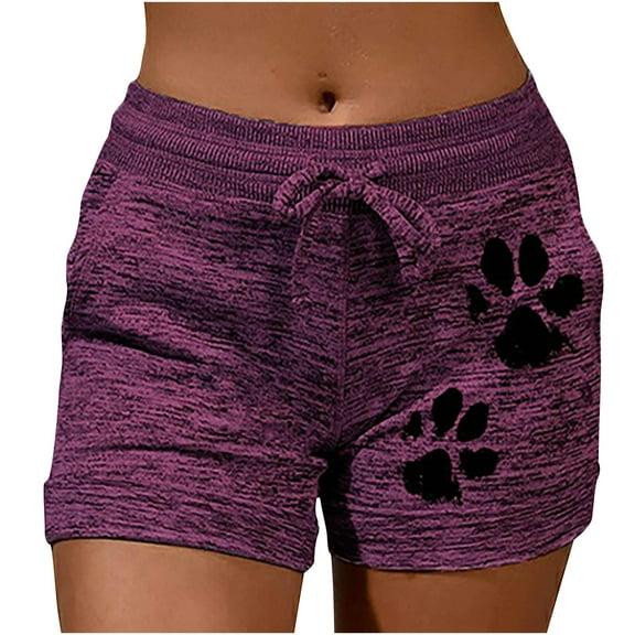 up to 60% off Gifts Usmixi Summer Shorts for Women Fashion Elastic Waist Dog Paws Print Short Pants Soft Cotton Drawstring Plus Size Shorts with Pocket Red s