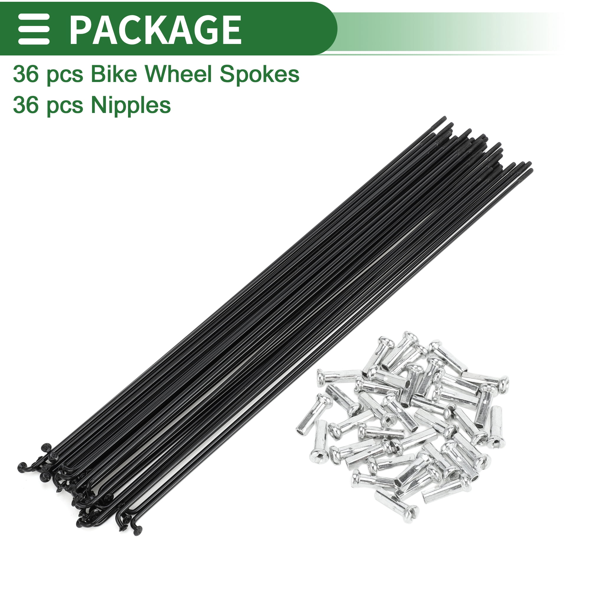 Unique Bargains 36Pcs Universal Bike Wheel Spokes 14G Carbon Steel Black Black 10.59"