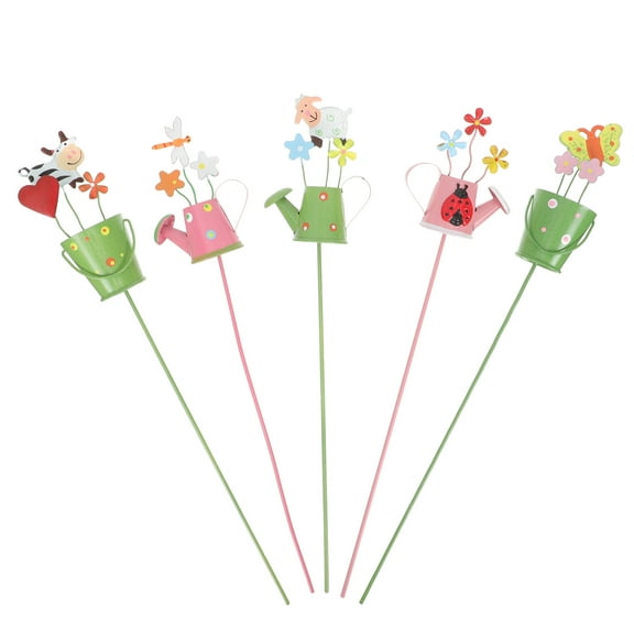 FONDOTIN Garden Pick Decorative Metal Flower Stake Assorted Color 5Pcs 11In