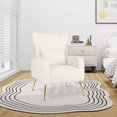 thumbnail image 4 of Costway Velvet Upholstered Wingback Chair with Lumbar Pillow & Golden Metal Legs White, 4 of 8