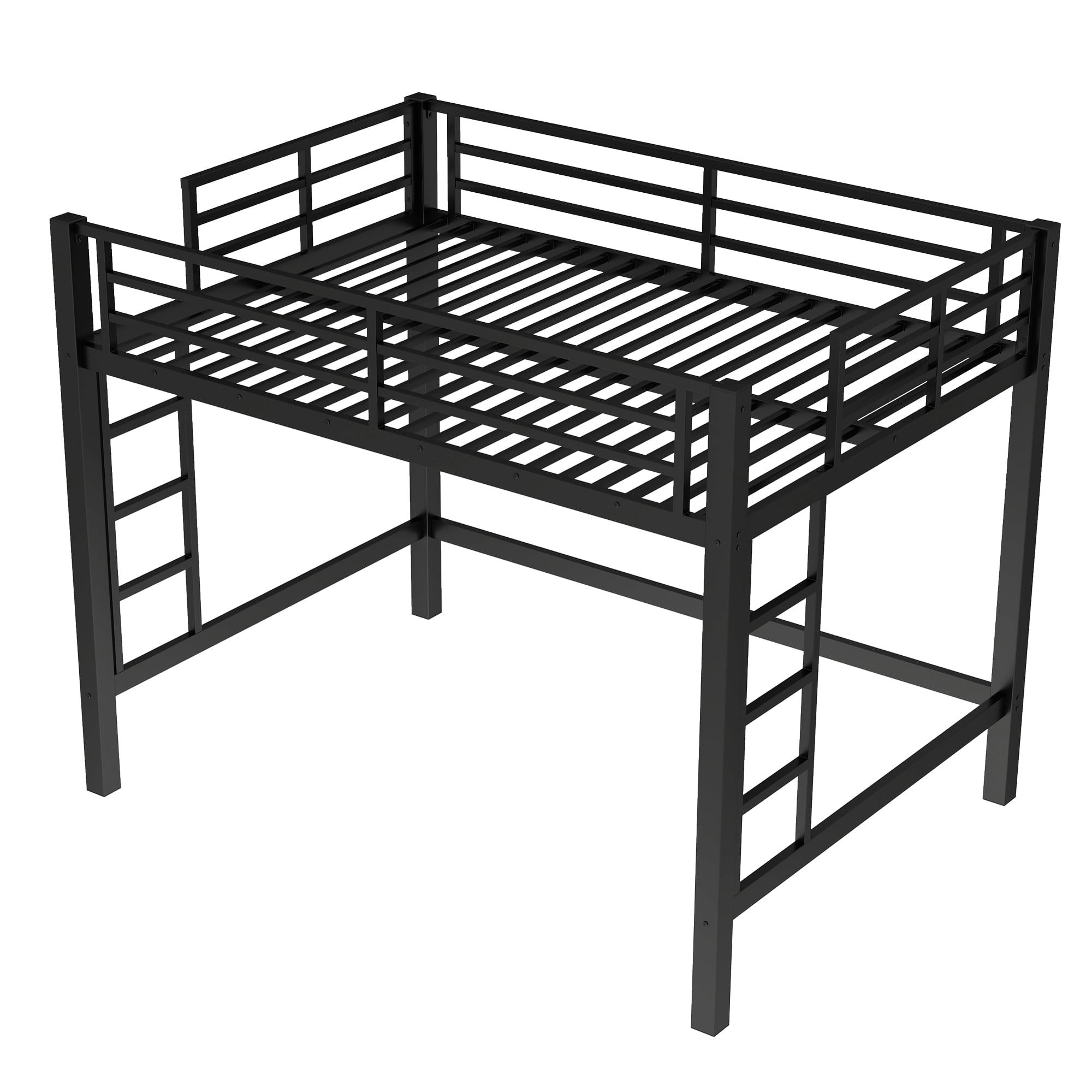 Aukfa Heavy Duty Full Size Metal Loft Bed for Kids, Teens and Adults, Space-Saving, Black