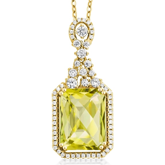 Gem Stone King 7.45 Ct Octagon Checkerboard Yellow Lemon Quartz 18K Yellow Gold Plated Silver Pendant
