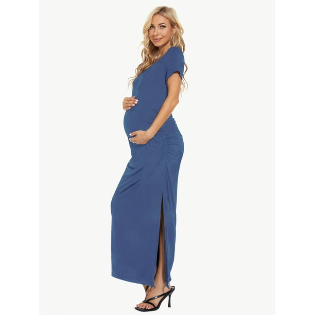 Smallshow Women's Short Sleeve Maternity Dresses Clothes Split Pregnancy Maxi Dresses