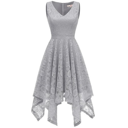Godet Hem Dress Market In The Box Women's Floral Lace Dress V Neck Asymmetrical Hem Cocktail Swing Dress Midi Dress Homecoming Dress Formal Party Evening Dress ()