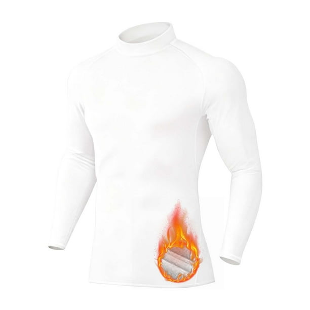 pstuiky camisa de manga larga para hombre, Camiseta deportiva de manga larga con cuello alto, color liso, forro polar, cálida y elástica para hombre salir tops xxl