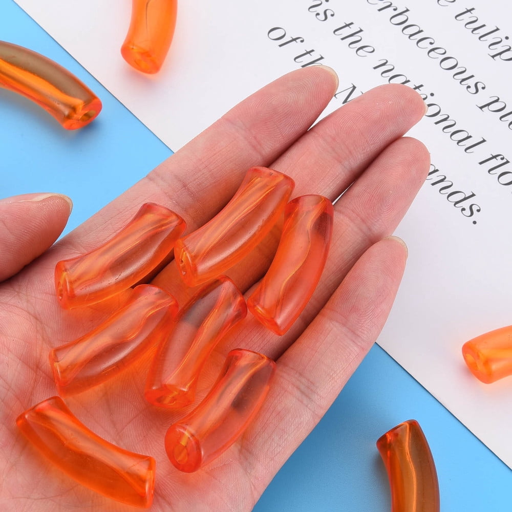 Transparent Acrylic Beads Curved Tube Dark Orange 36x13.5x11.5mm Hole: 4mm about 148pcs/500g