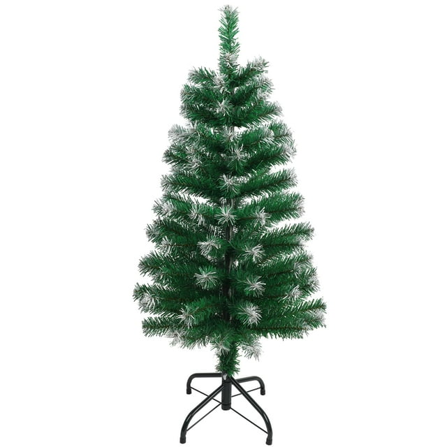 árbol de navidad ccinee artificial de 90 cm con nieve flocada mini árbol verde de 90 cm (3 pies) para decoración navideña, 130 puntas y ramas envueltas con puntas flocadas en blanco que simulan nieve, montado sobre base de hierro plegable negra; también apto para decorar mesas, escritorios o centros de mesa festivos.