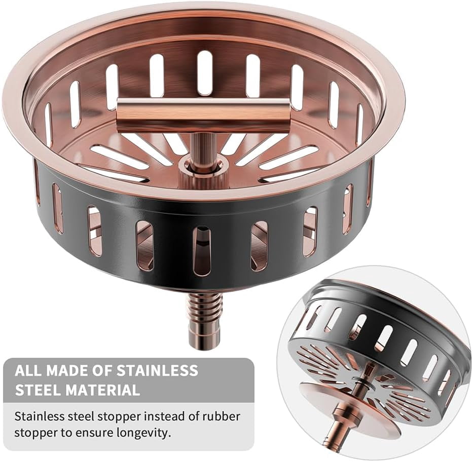 Copper Sink Drain 3.5 Inch Kitchen Sink Drain Assembly Stainless Steel Sink Strainer Sink Stopper Antique Copper Basket Strainer for 3-1/2 Inch Commercial Kitchen Sink