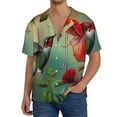 thumbnail image 1 of Fotbe Hummingbird Floral Paradise Camisa Estampada de Manga Corta para Hombre, Casual de Verano, Estilo Playero, Sin Arrugas-Large, 1 of 5