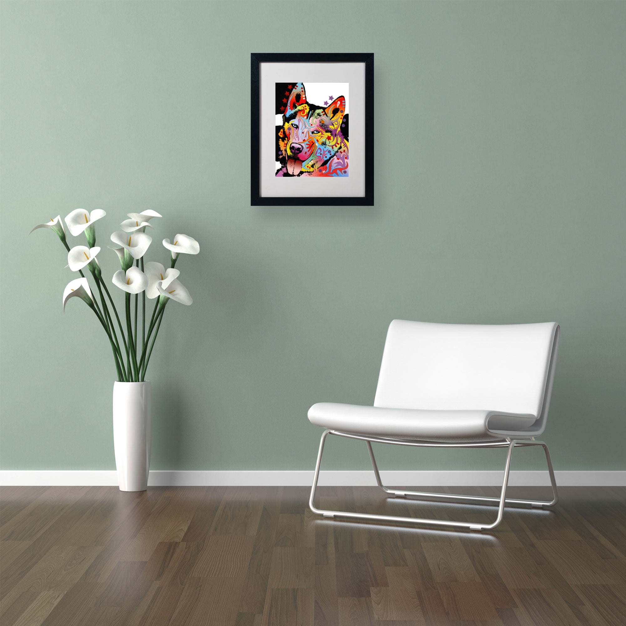 Matted art under acrylic in a black frame
