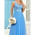 thumbnail image 3 of [Sequin Wedding Dress] Light Blue Sequin A-Line Maxi Dress - Elegant Sleeveless Double V-Neck Wedding Dress for Women - Stretch Waist, Embroidered Tulle Panels, Perfect for All Seasons, 3 of 10