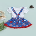 thumbnail image 3 of Newborn Girl Independence Day Skirts Outfits  Short Sleeve Letter Printed Romper+ Star Pattern Suspenders Skirts Set, 3 of 6
