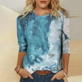 thumbnail image 2 of CHOK Ichuanyi Hauts pour Femmes Liquidation d'Été T-shirt Imprimé Mode pour Femmes Blouse Mi-Longue Manches 3/4 Col Rond Hauts Décontractés, 2 of 5
