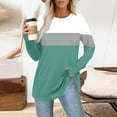 thumbnail image 2 of UTSJKR Womens Color Block Tunic Tops to Wear with Leggings Long Sleeve Thumb Hole Shirts Crew Neck Curved Hem Basic Graphic Tees Green M, 2 of 5