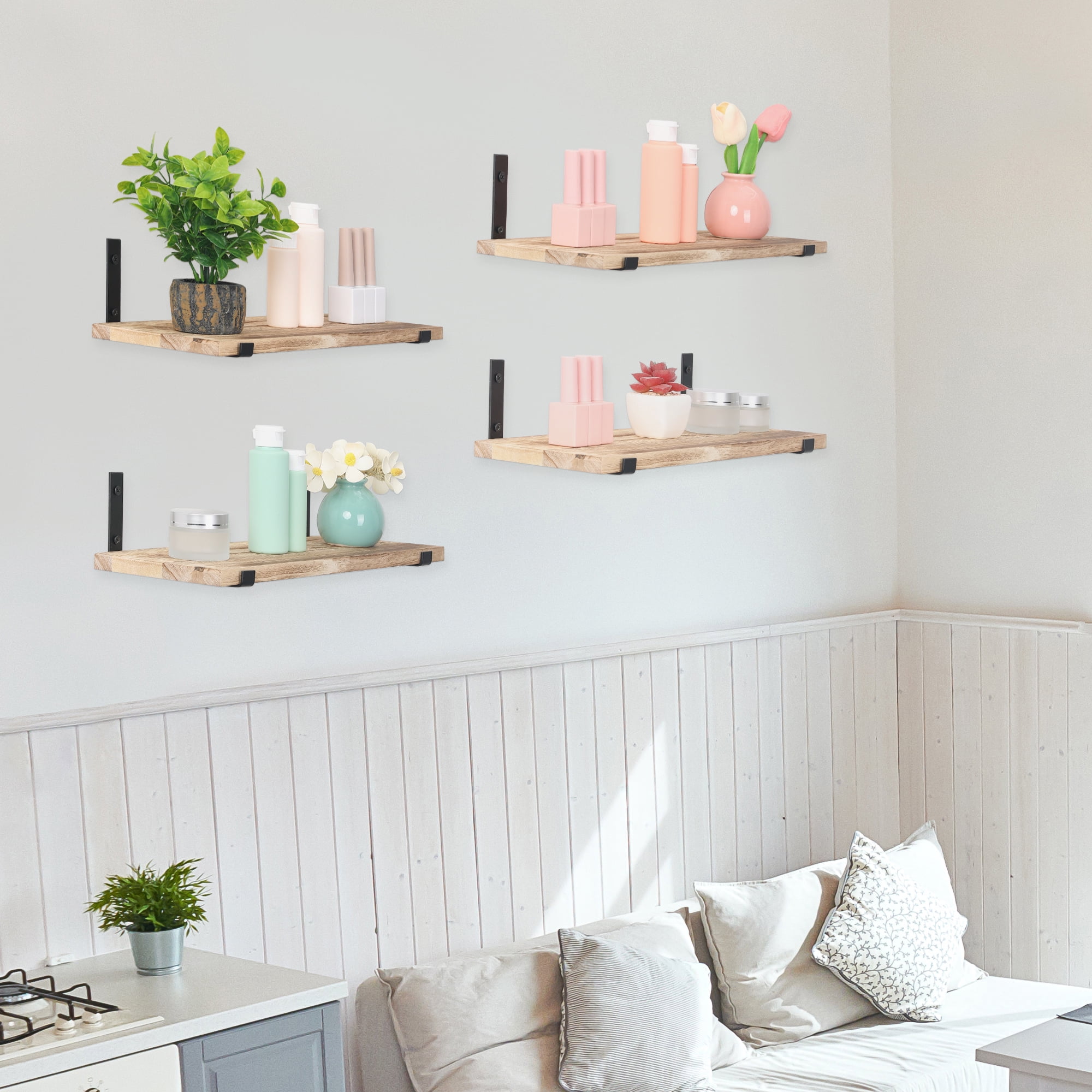 Unique Bargains Acrylic Floating Shelves for Wall Bathroom Kitchen Light Brown 15.7"x5.9"