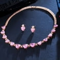thumbnail image 6 of Top Pink CZ Heart Fiancee Pageant Choker Necklace Earrings 585 Gold Jewelry Set, 6 of 7
