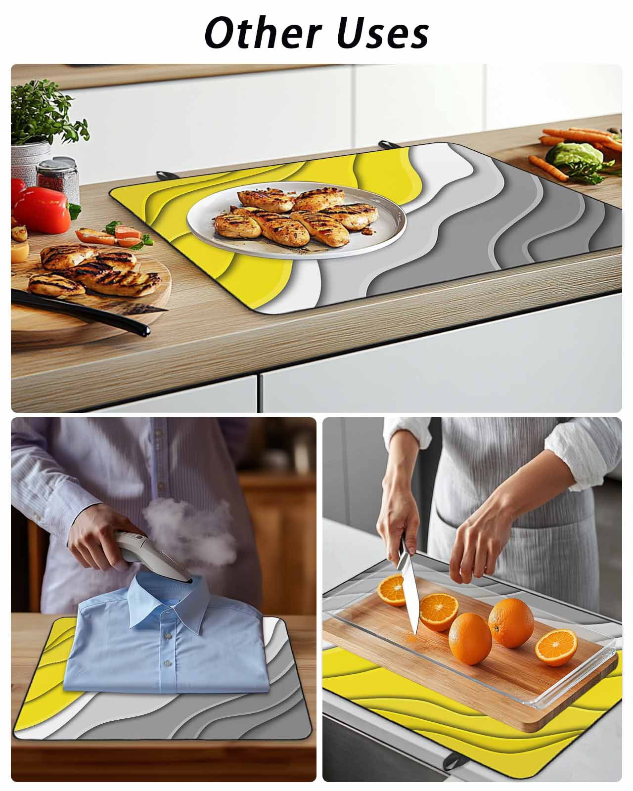 Stove Top Covers for Electric Stove, Yellow Grey Ombre Glass Stovetop Cover Protector, Modern Geometric Abstract Aesthetics Cream Induction Cooktop Protector Oven Mat for Kitchen Countertop 24"x21"