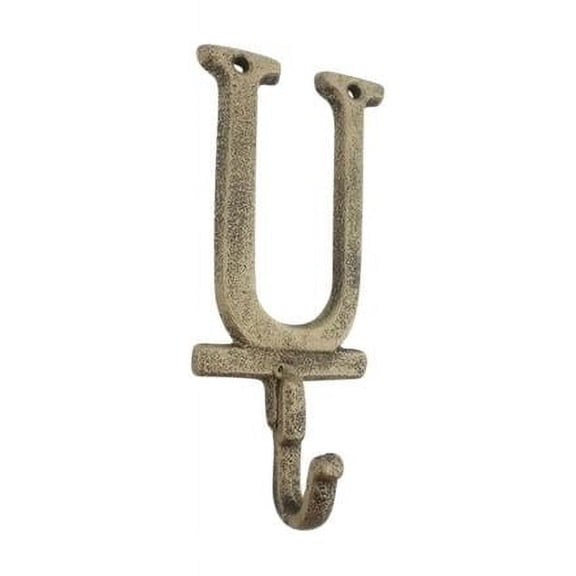 Handcrafted Model Ships K-9056-U-gold 6 x 1 x 3 in. Rustic Gold Cast Iron Letter U Alphabet Wall Hooks
