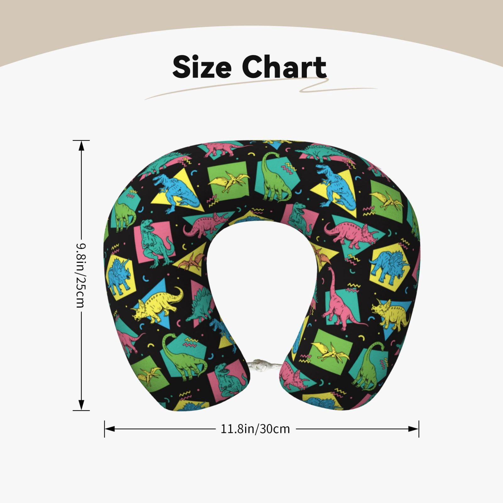 Xecao Geometric Dinosaur Print Memory Foam Cervical Neck Pillow Versatile U-Shaped Pillows for Home,Office,Camping,Travelling,Soft Washable Cover