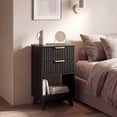 thumbnail image 6 of YDN Modern Tall Nightstand Set of 2 - Bedside Table with Fluted Design & Charging Station, Wooden Bedsides End Table with Large Open Shelf for Bedroom, Living Room,Black, 6 of 11